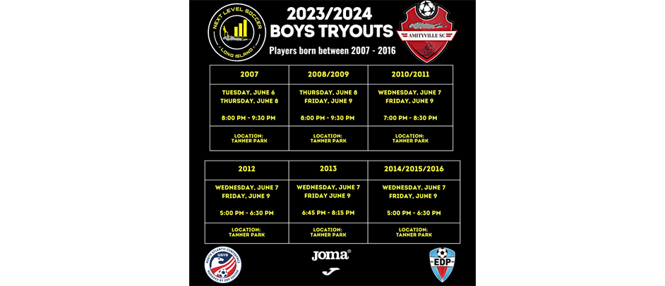 Boys Tryouts  - Week of June 6th  - Tanner Park Turf Field